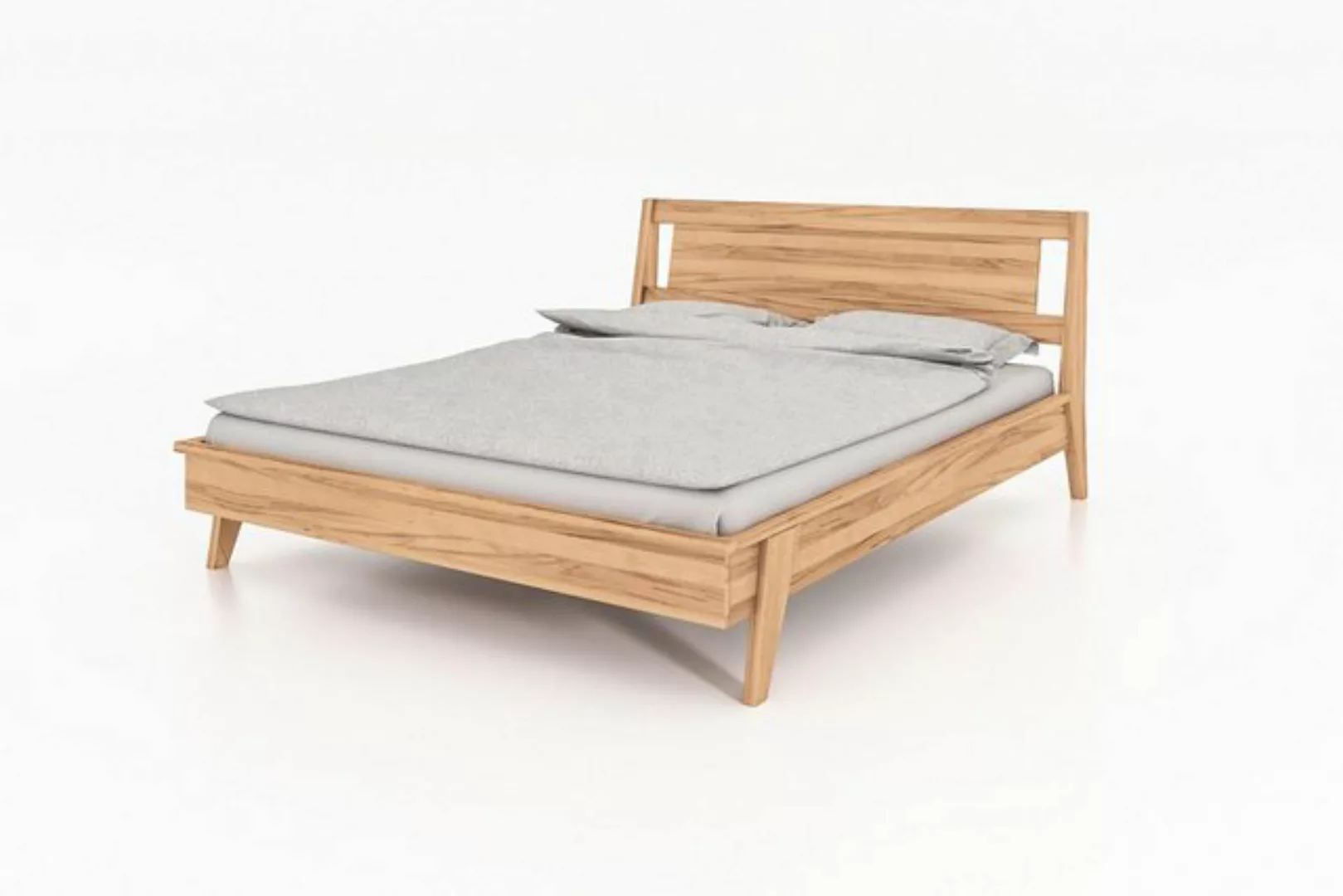 Natur24 Einzelbett Jetro Bett Kernbuche massiv bianco 90x200 mit Holzkopfte günstig online kaufen