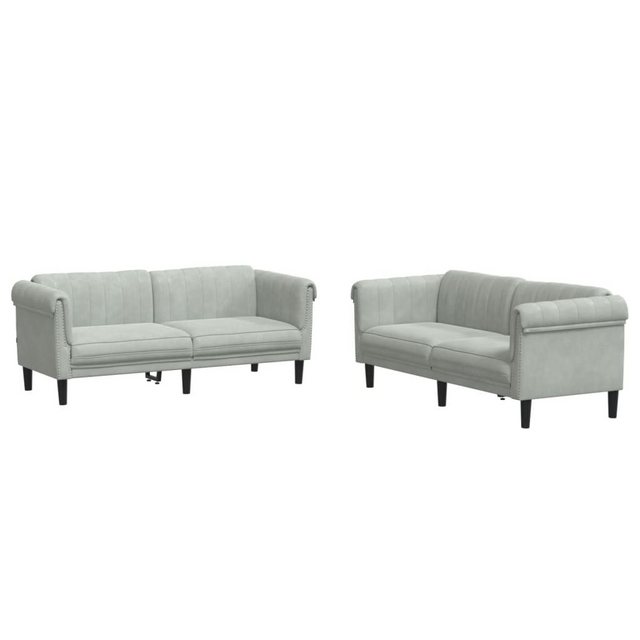 vidaXL Sofa Sofagarnitur Set mit Kissen Samt, 2-tlg., Hellgrau günstig online kaufen