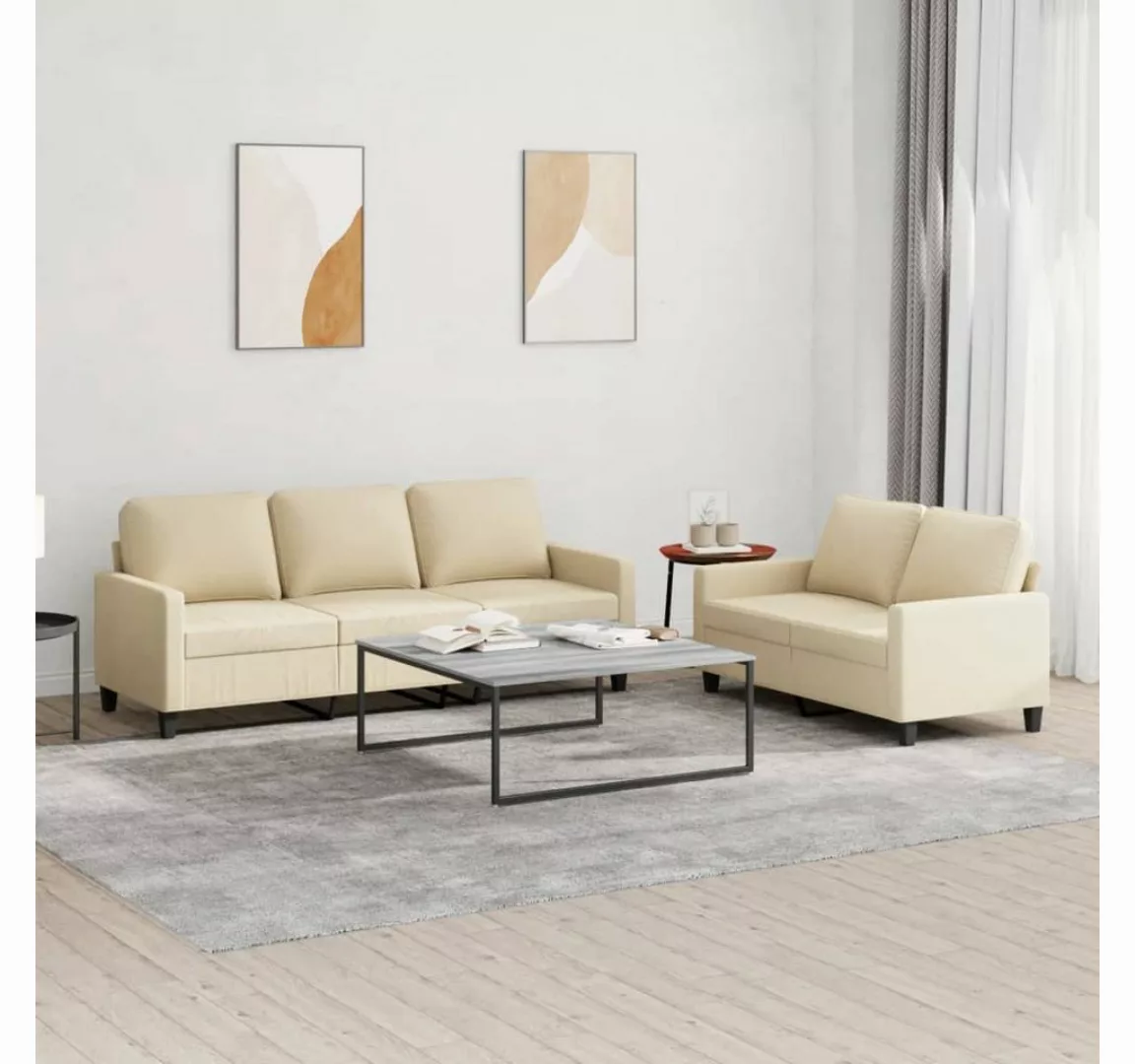 vidaXL Sofa Sofagarnitur mit Kissen Stoff, 2-tlg., Creme günstig online kaufen