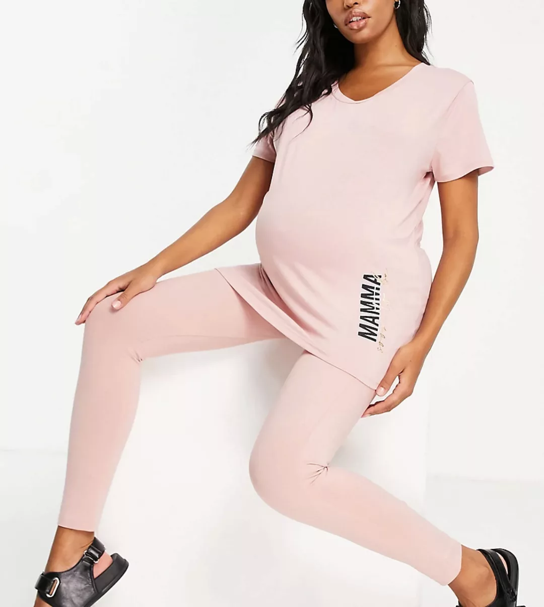 River Island – Umstandsmode – T-Shirt aus Bio-Baumwolle in Rosa mit „Mamma“ günstig online kaufen