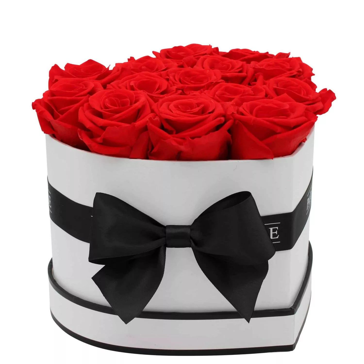 Rosenbox Herz Weiß-Schwarz mit 13 Roten Rosen günstig online kaufen