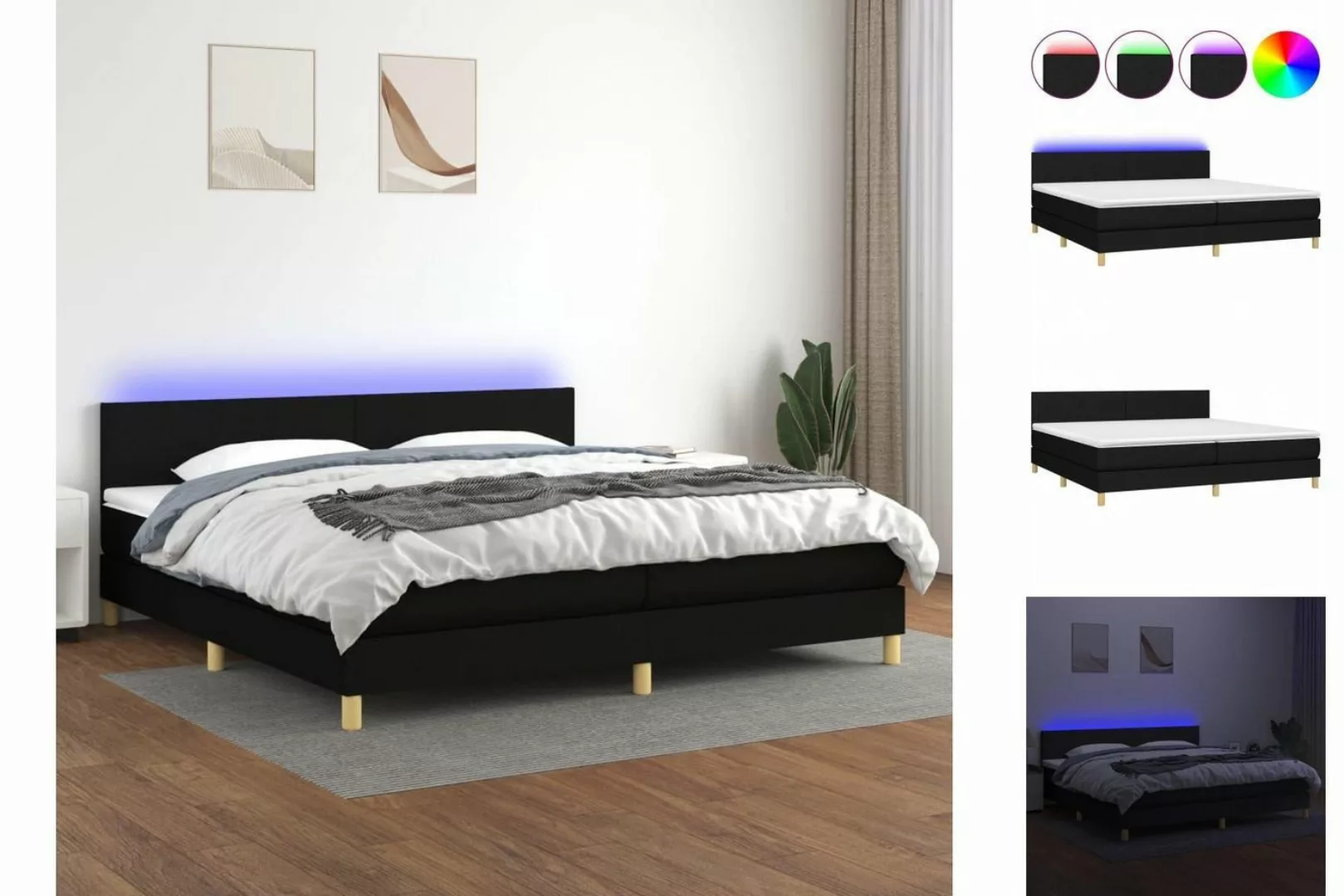 vidaXL Boxspringbett Boxspringbett mit Matratze LED Schwarz 200x200 cm Stof günstig online kaufen