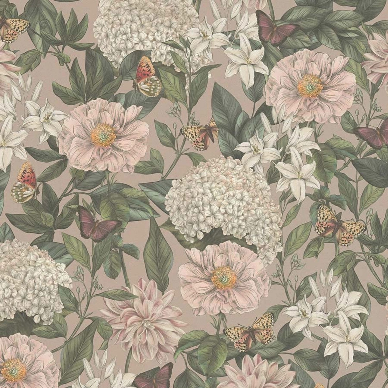 Bricoflor Romantische Tapete Mit Hortensien Dahlien Und Schmetterlingen Vin günstig online kaufen