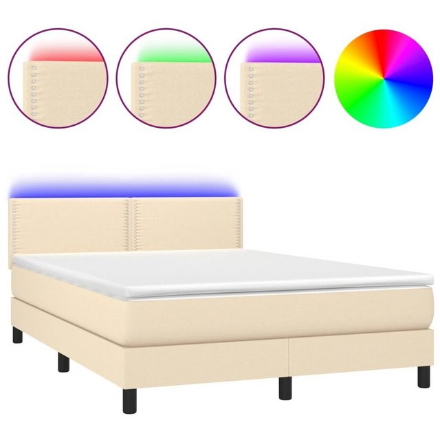 vidaXL Boxspringbett Boxspringbett mit Matratze LED Creme 140x200 cm Stoff günstig online kaufen