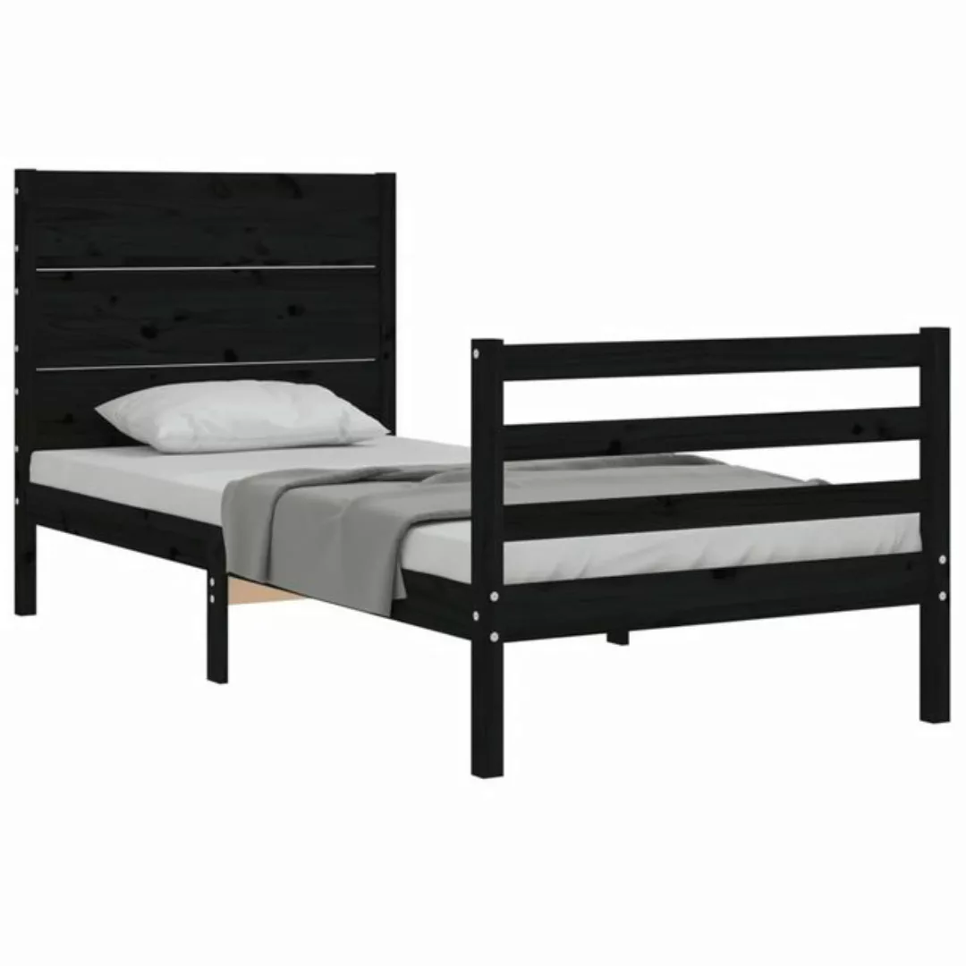 vidaXL Bett Massivholzbett mit Kopfteil Schwarz 90x200 cm günstig online kaufen