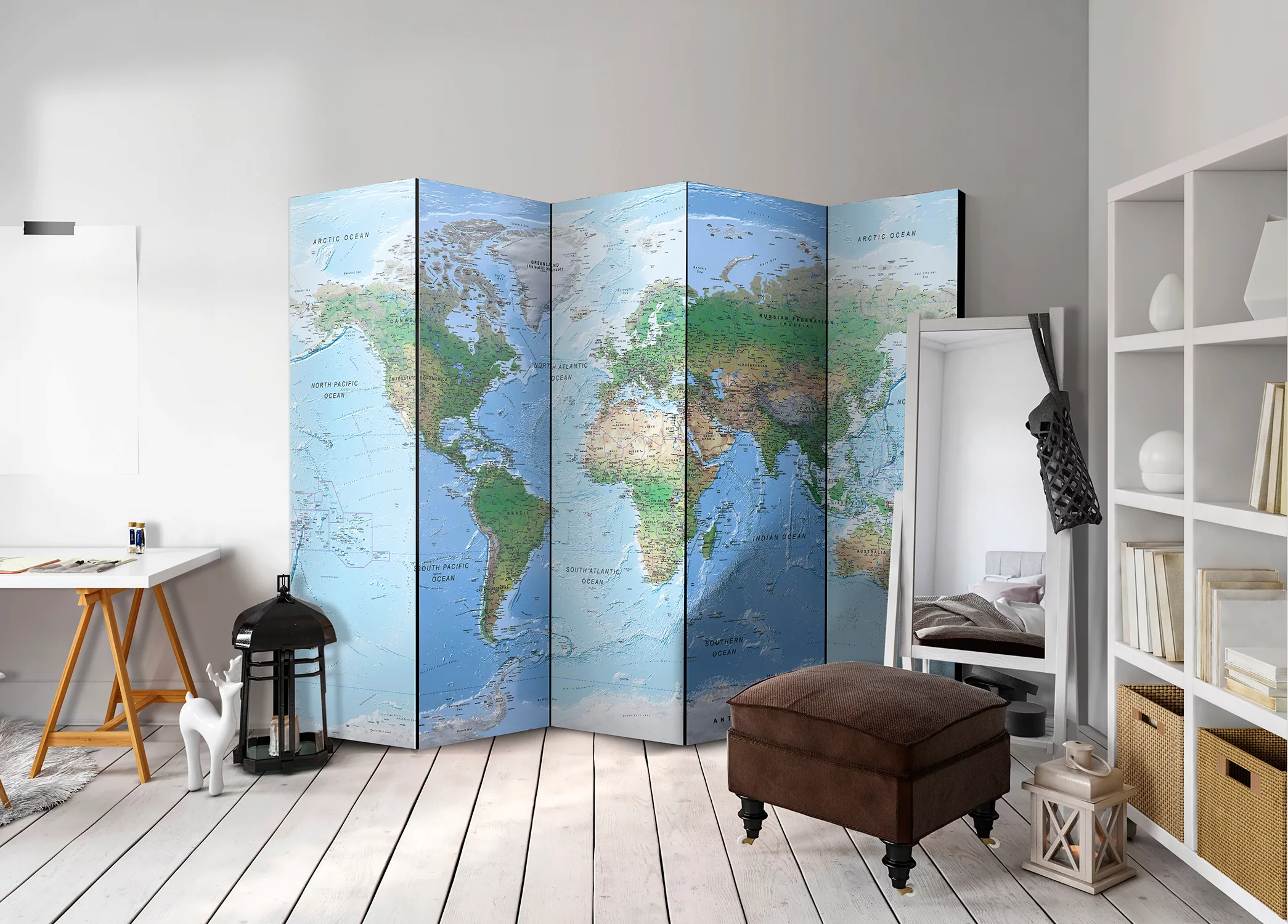 5-teiliges Paravent - World Map [room Dividers] günstig online kaufen