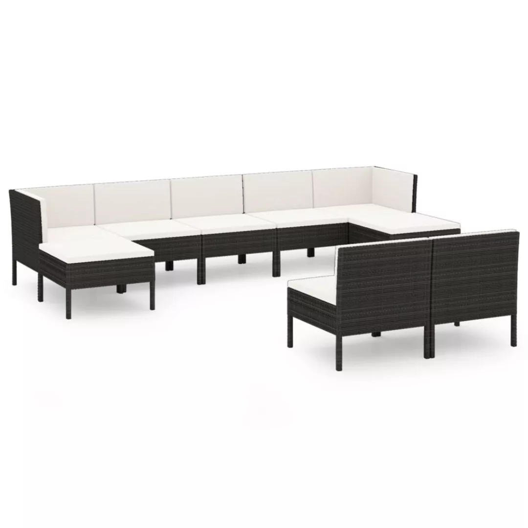 9-tlg. Garten-lounge-set Mit Auflagen Poly Rattan Schwarz günstig online kaufen