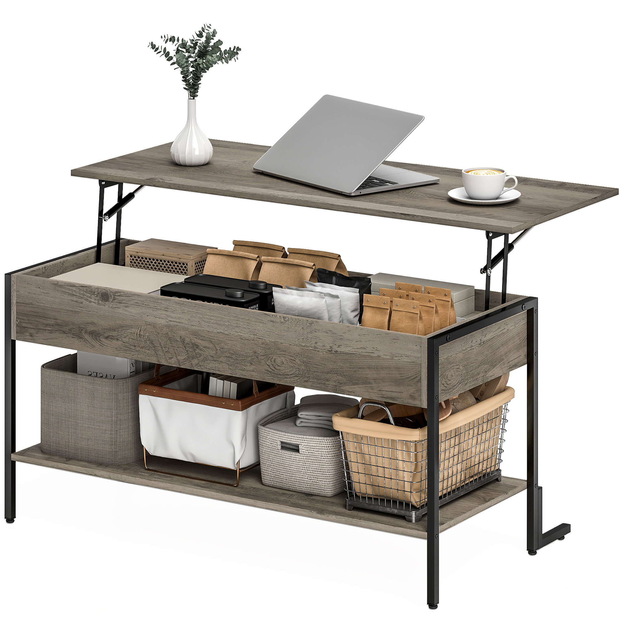 HOMCOM Couchtisch mit höhenverstellbarer Platte, industrieller Wohnzimmerti günstig online kaufen