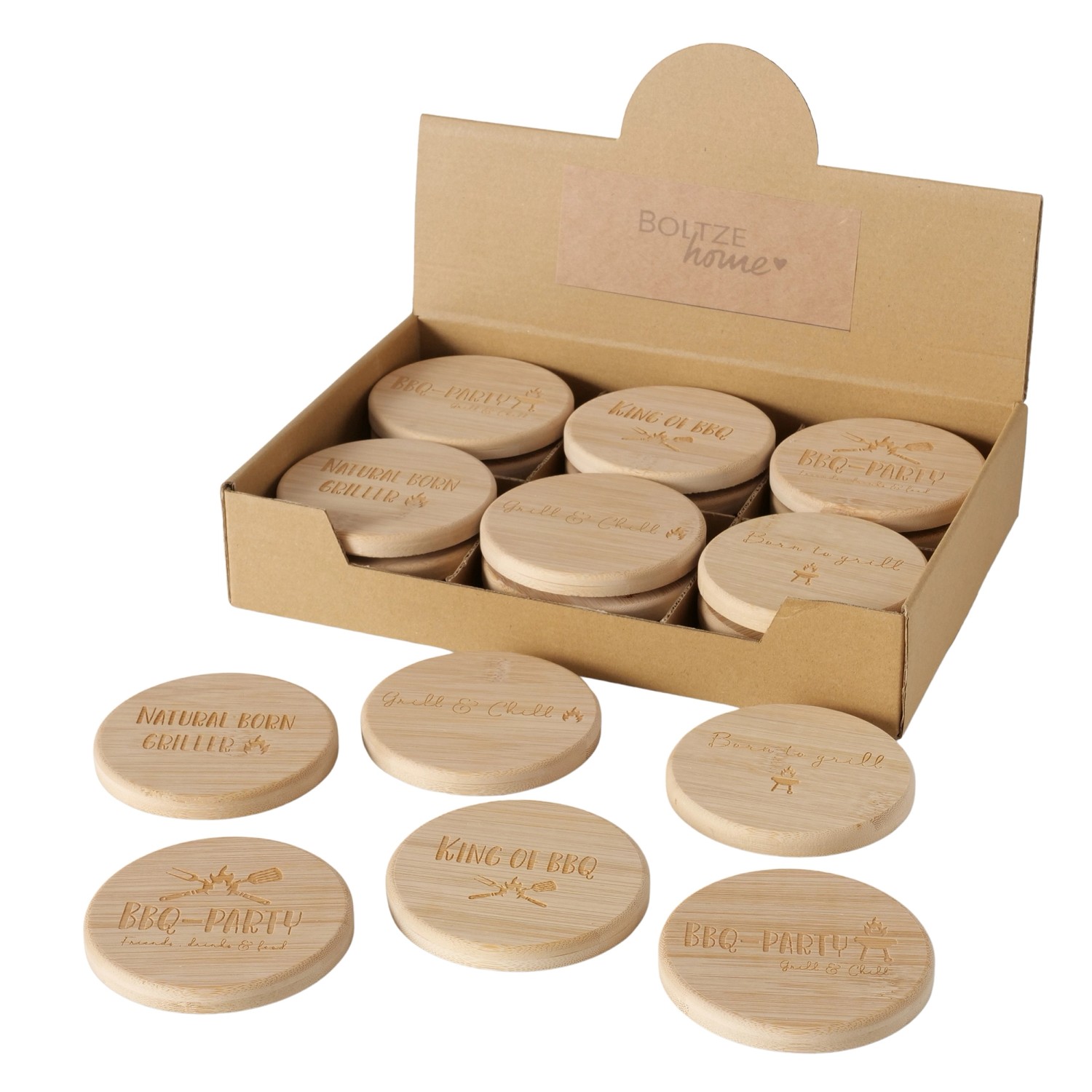 Boltze Untersetzer BBQ 6-fach Sortiert 1,5 cm x 10 cm x 1,5 cm Natur günstig online kaufen