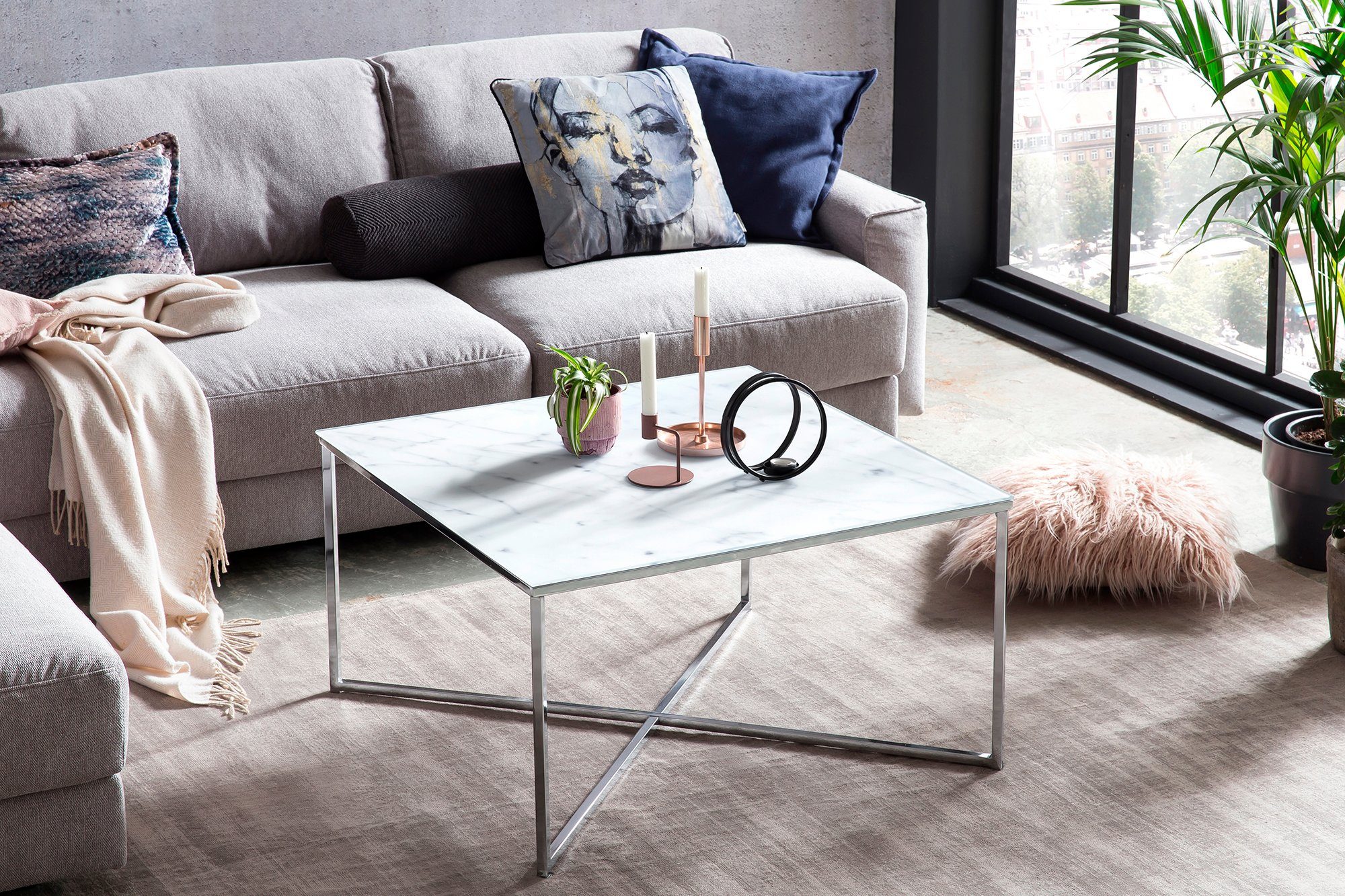 SalesFever Couchtisch, Eleganz trifft Funktion: Tischplatte in Marmoroptik günstig online kaufen