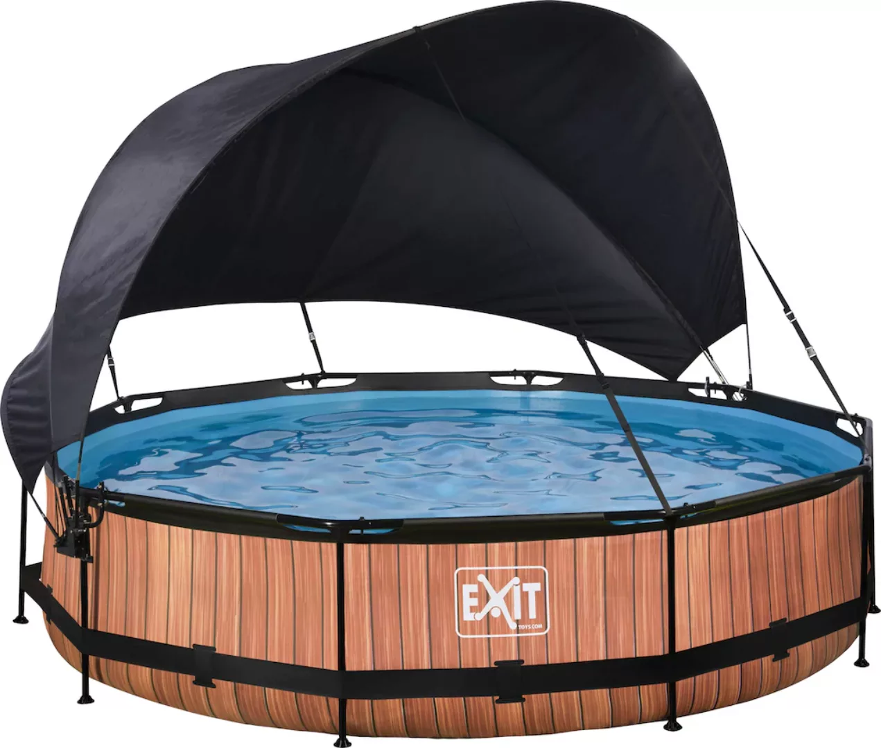 EXIT Wood Pool Braun ø 360 x 76 cm m. Filterpumpe u. Sonnensegel günstig online kaufen