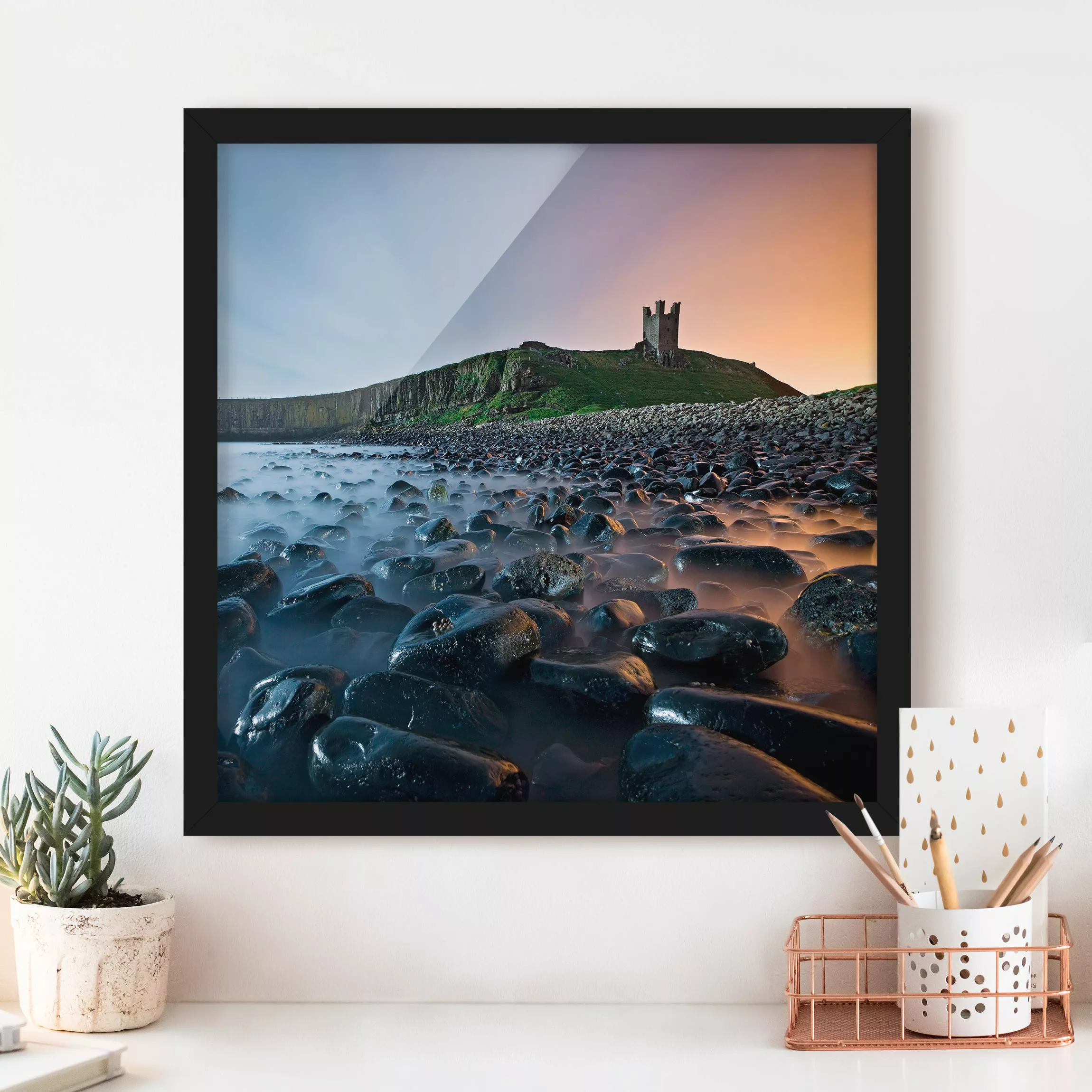 Bild mit Rahmen Natur & Landschaft - Quadrat Sonnenaufgang mit Nebel bei Du günstig online kaufen