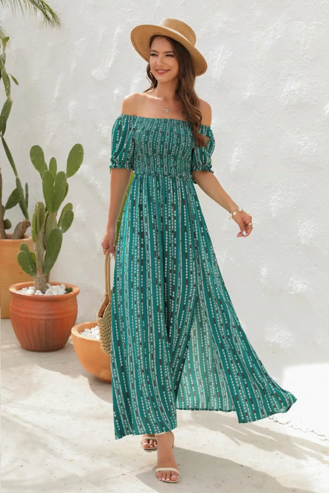 BlauWave Strandkleid Bohemia Kleid Streifen Puffärmel Kleid (1-tlg) Casual günstig online kaufen