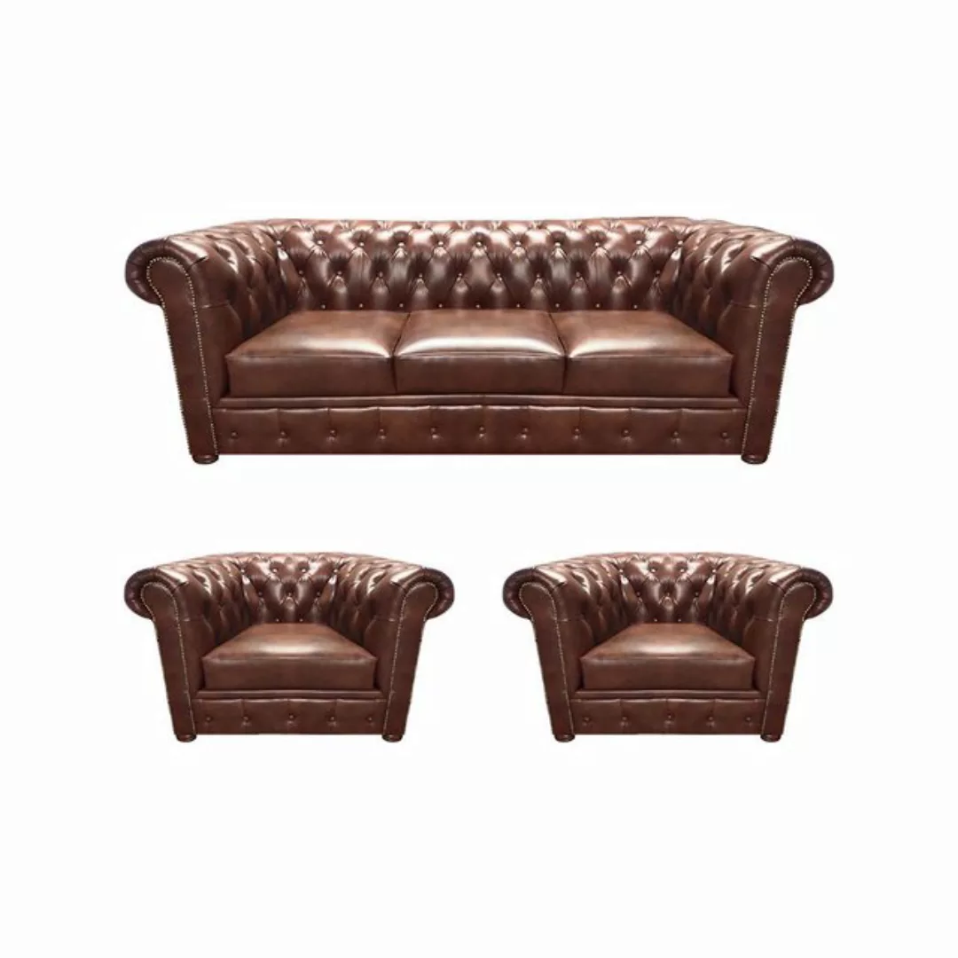 JVmoebel Chesterfield-Sofa Luxus Sofa Set 3tlg Wohnzimmer Polstermöbel Lede günstig online kaufen