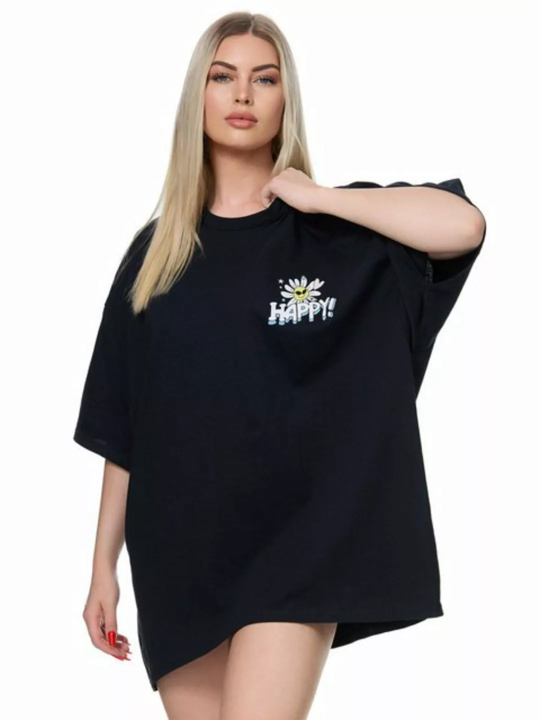 Worldclassca T-Shirt Worldclassca Oversized Print HAPPY T-Shirt lang Sommer günstig online kaufen