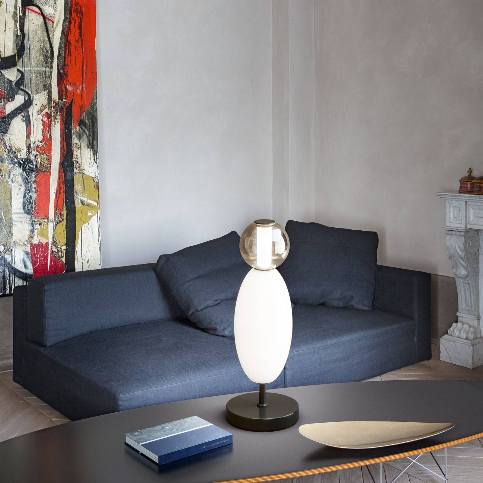 Ideal Lux LED-Tischlampe Lumiere, Glas opal/grau, Höhe 50 cm günstig online kaufen