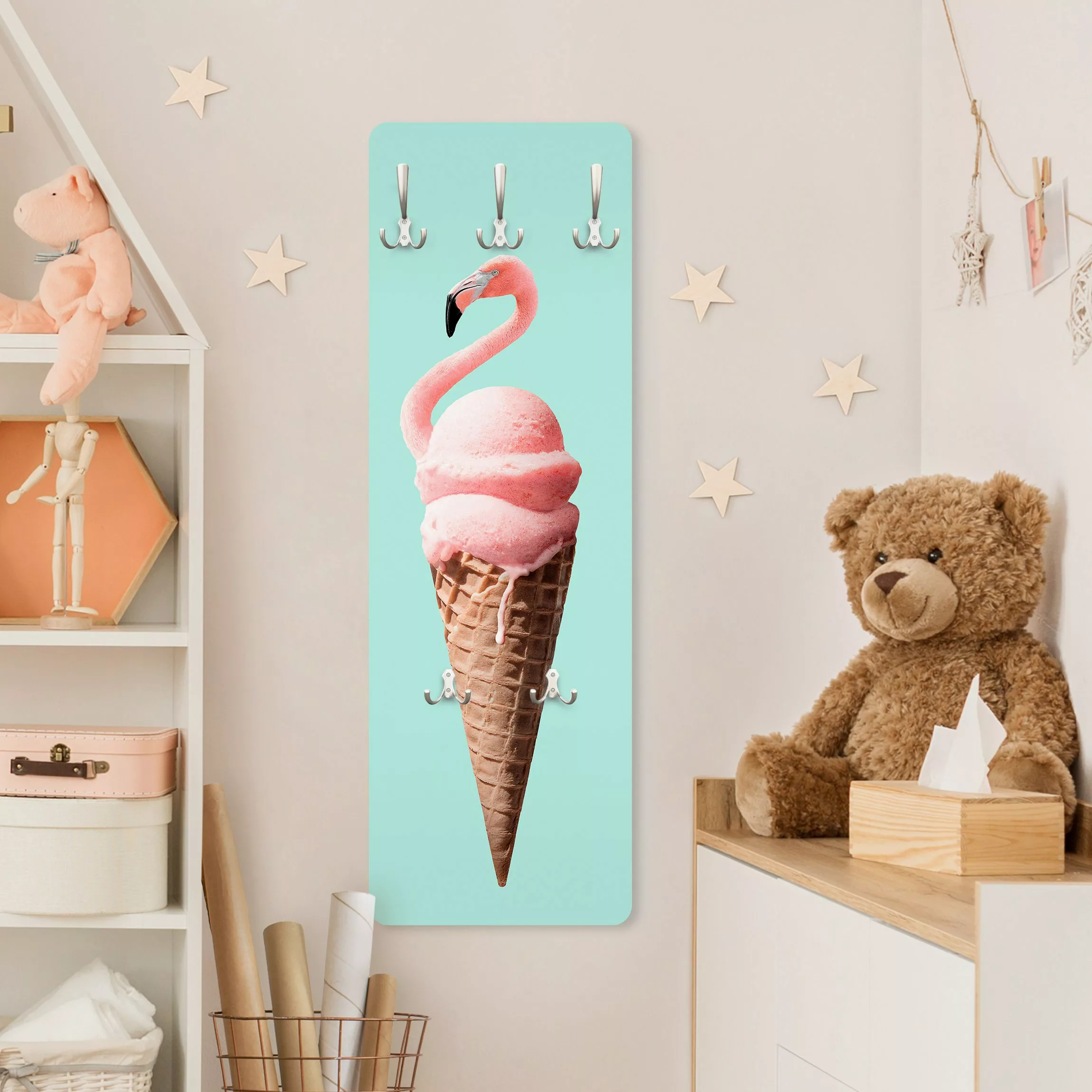 Wandgarderobe Holzpaneel Küche Eis mit Flamingo günstig online kaufen