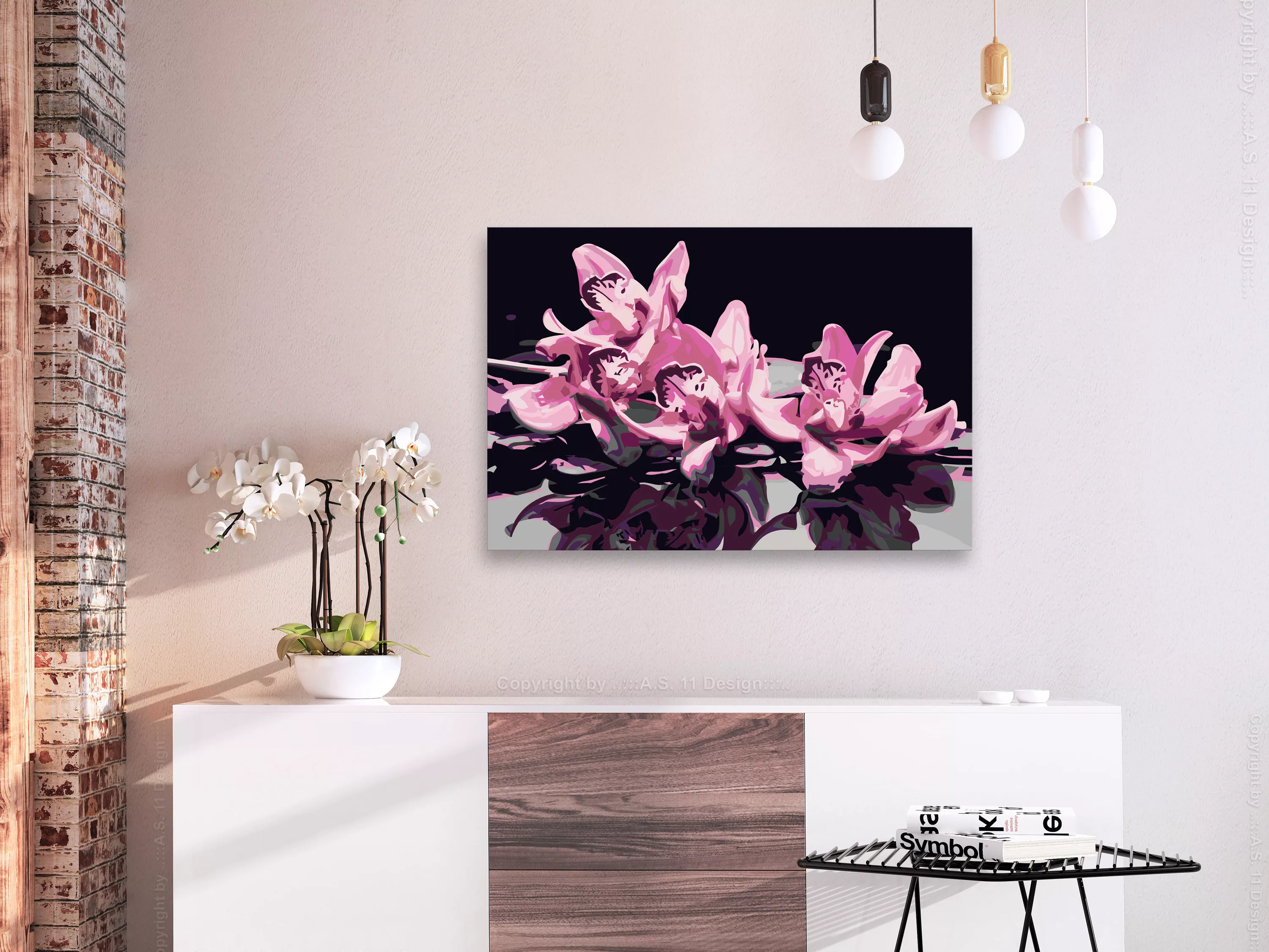 Malen Nach Zahlen - Rosarote Orchidee (schwarzer Hintergrund) günstig online kaufen