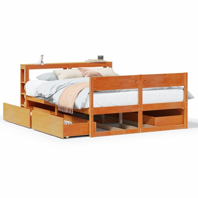 vidaXL Bett, Massivholzbett ohne Matratze Wachsbraun 140x190 cm Kiefernholz günstig online kaufen