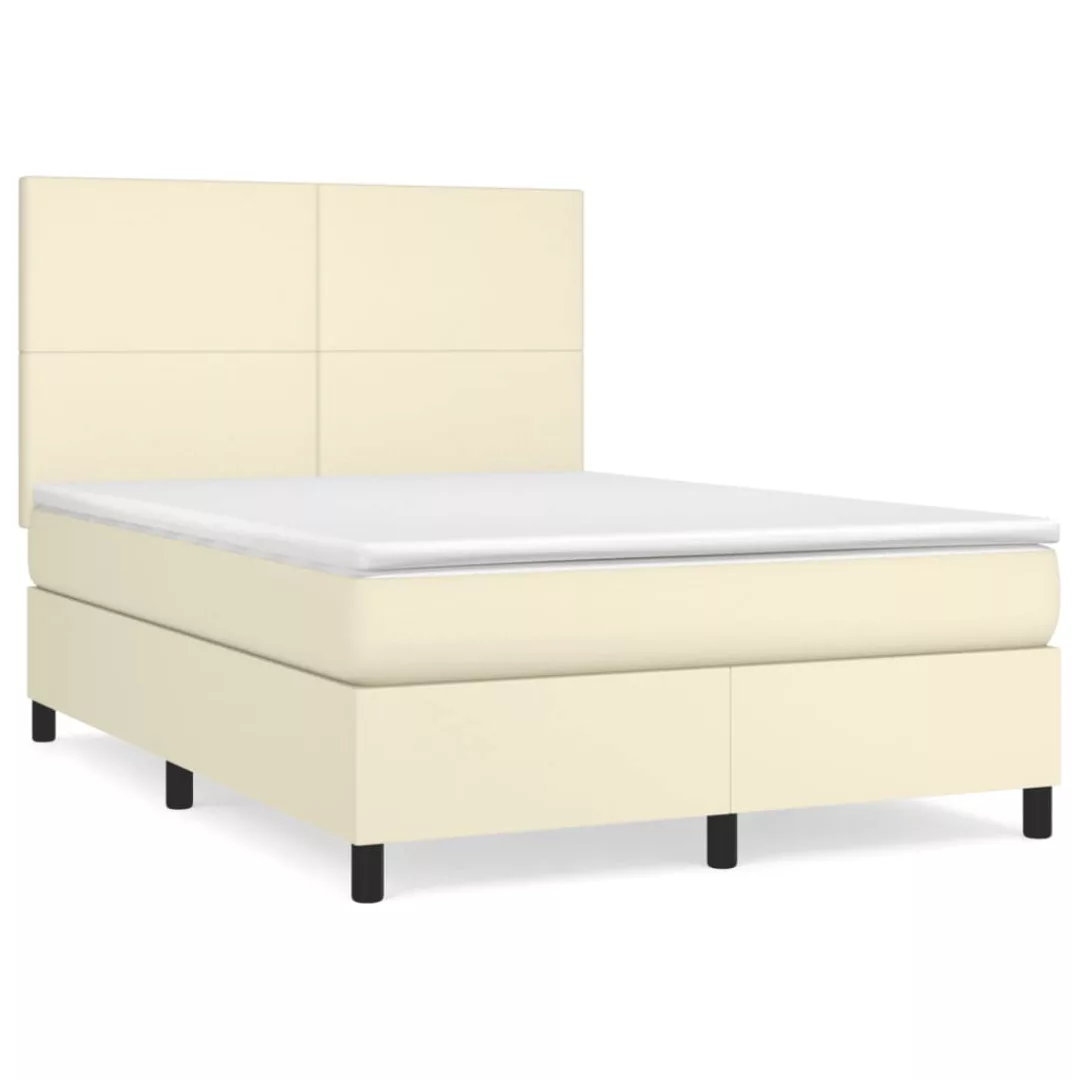 Vidaxl Boxspringbett Mit Matratze Creme 140x200 Cm Kunstleder günstig online kaufen