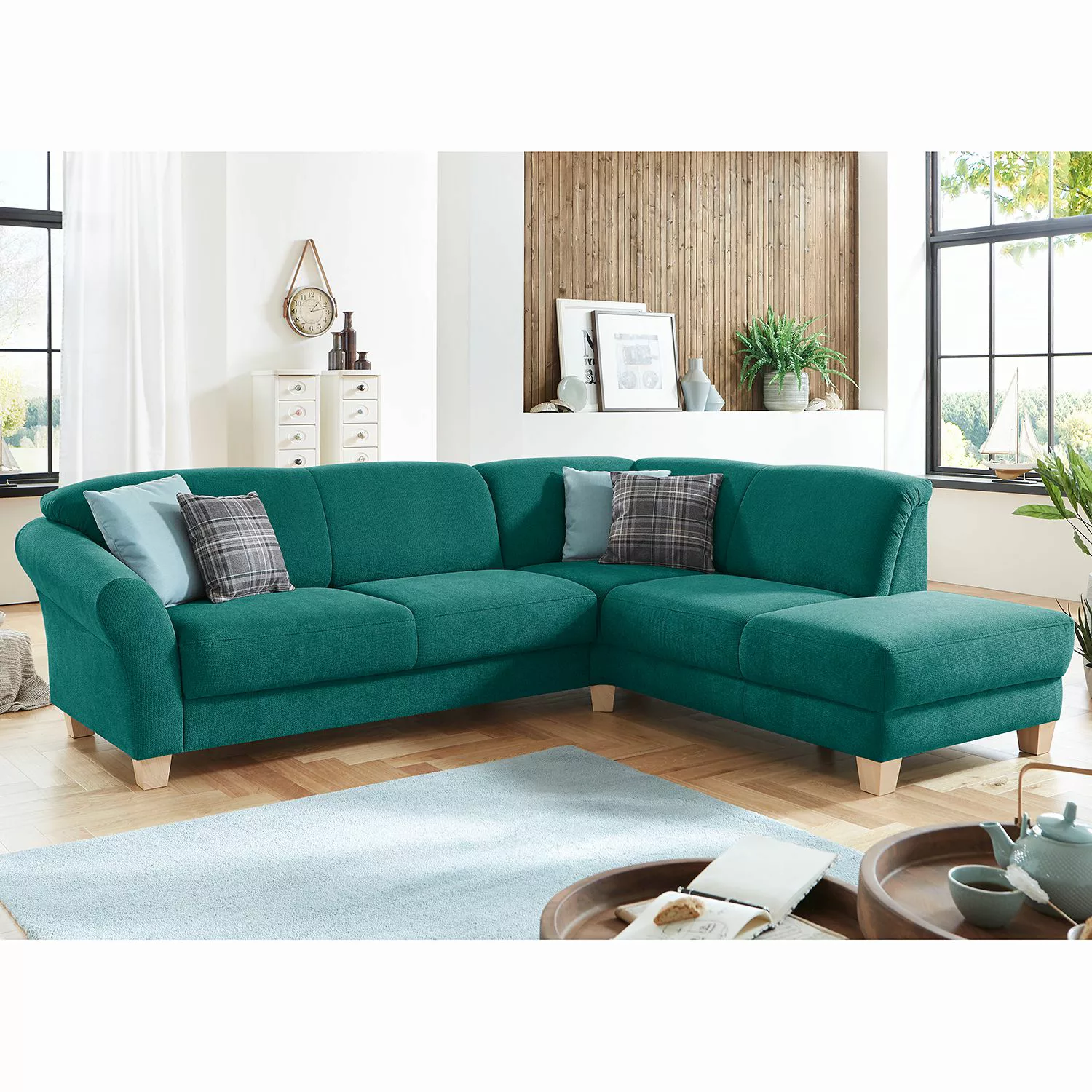 home24 Ars Natura Ecksofa Cebu 2-Sitzer Petrol Webstoff 257x84x212 cm mit B günstig online kaufen