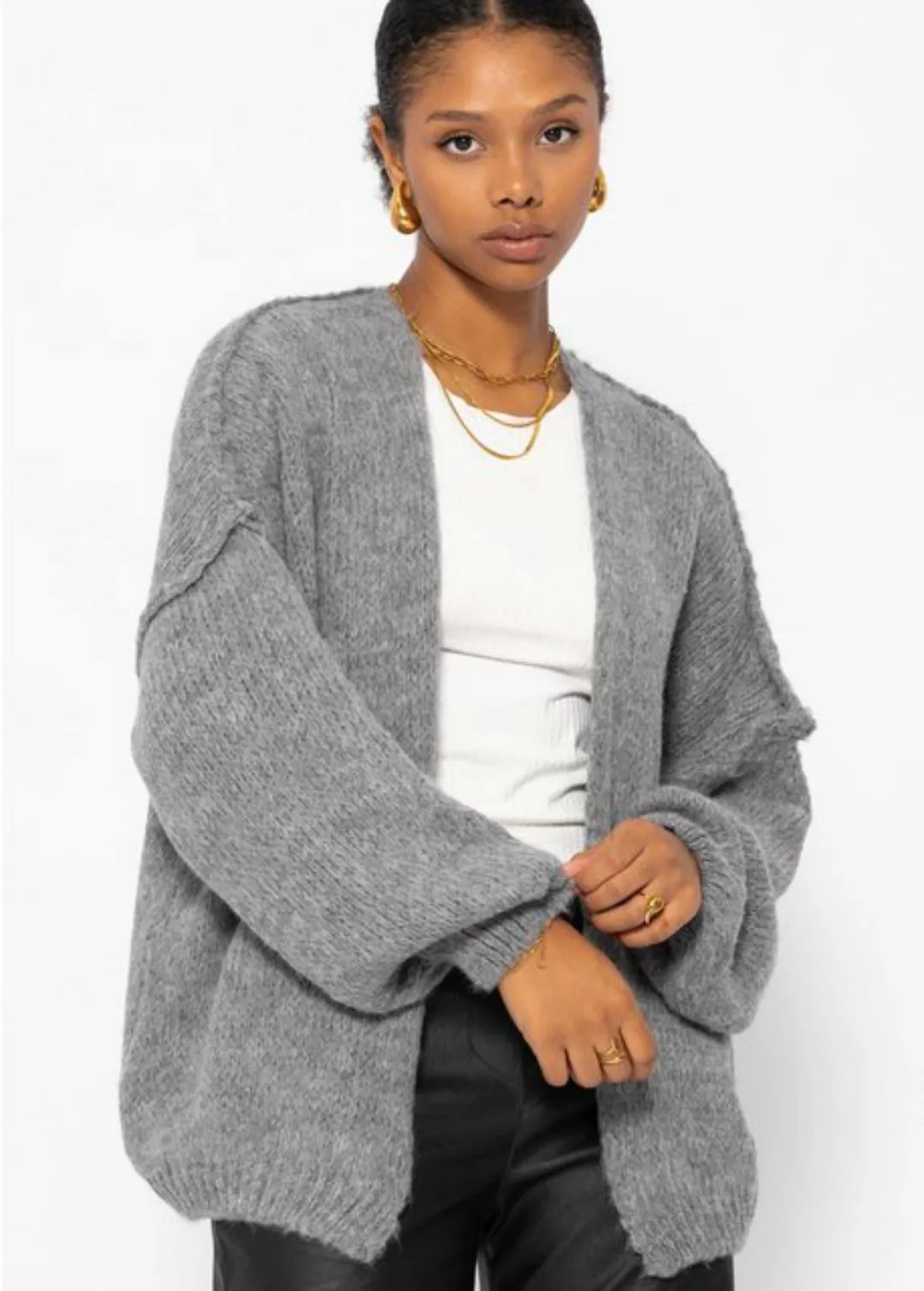 SASSYCLASSY Cardigan Lässiger Oversize Cardigan Damen mit Außennähten Offen günstig online kaufen