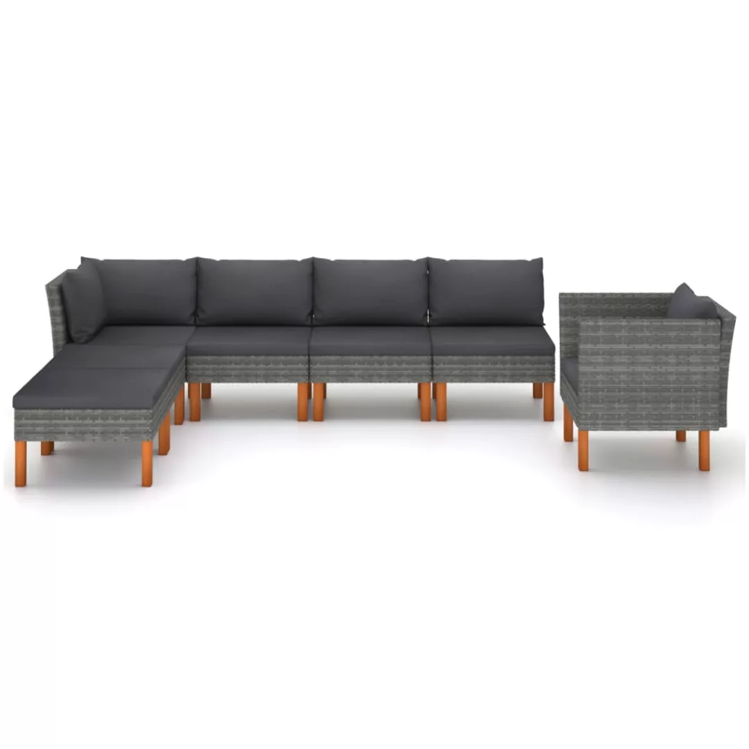 7-tlg. Garten-lounge-set Poly Rattan Und Eukalyptusholz Grau günstig online kaufen