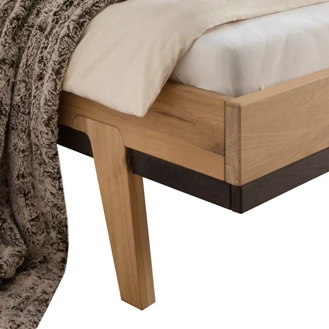 Doppel Bett Wildeiche Bianco aus Massivholz zwei Nachtkommoden (dreiteilig) günstig online kaufen