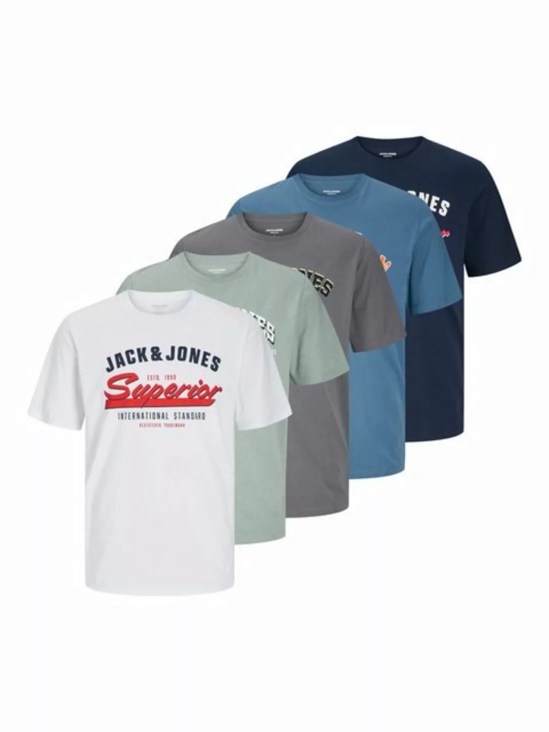 Jack & Jones Rundhalsshirt JJELOGO TEE SS O-NECK 2 COL SS25 5PK MP (Packung günstig online kaufen