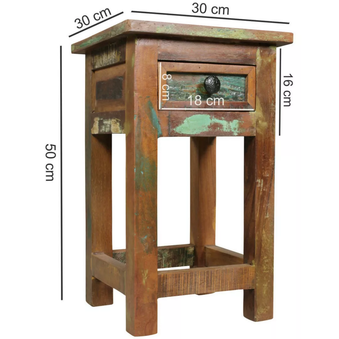 Beistelltisch Kalkutta 30 x 30 x 50 cm | Massivholz Nachtkonsole mit Schubl günstig online kaufen