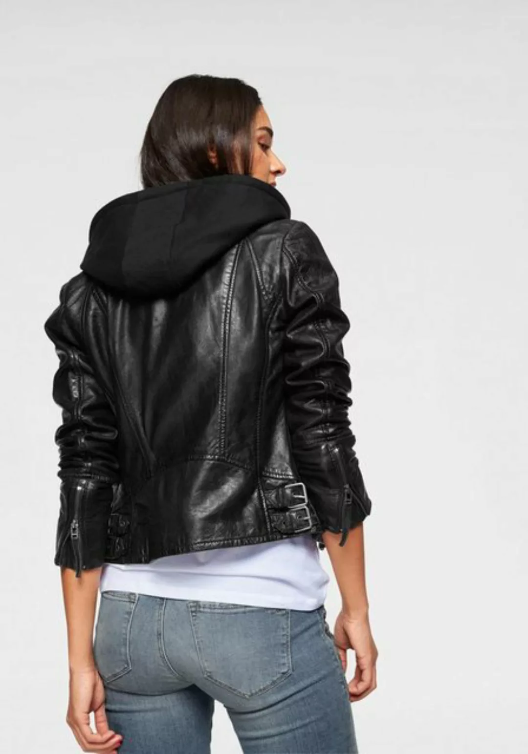Gipsy Lederjacke NOLA Two-in-One Style - mit abnehmbarer Jersey-Kapuze günstig online kaufen