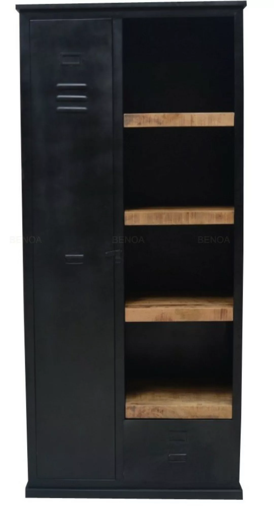 Schrank Metall Spind Look Massiv Mangoholz Industrial Loft günstig online kaufen