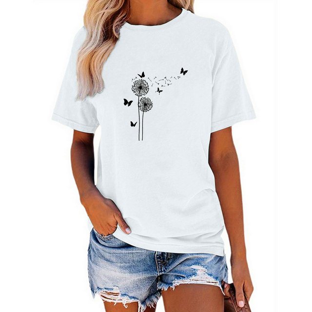 PYL Rundhalsshirt Damen Sommer Casual Oversize-Shirt Kurzarm Lockere Tops günstig online kaufen