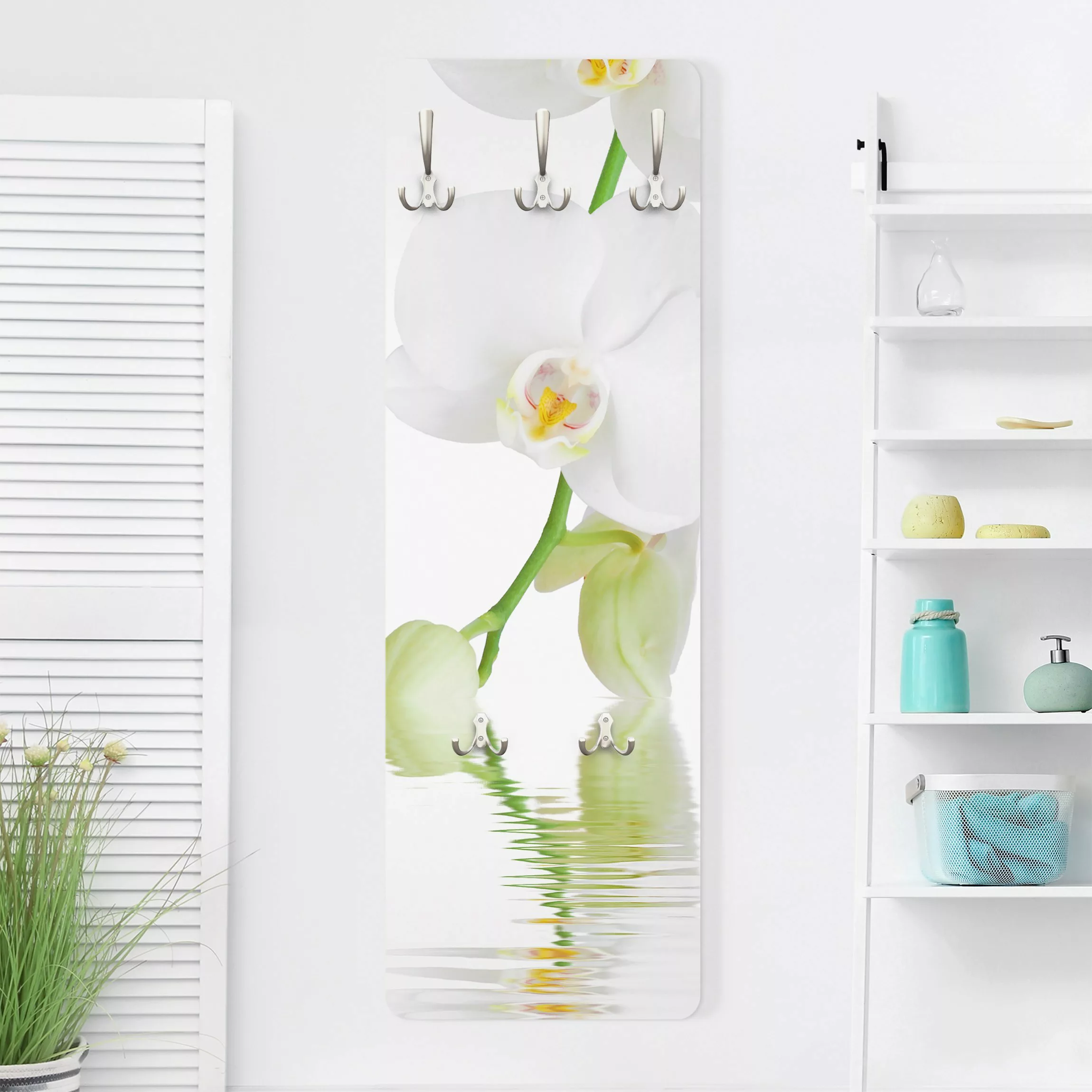 Wandgarderobe Holzpaneel Wellness Orchidee - Weiße Orchidee günstig online kaufen