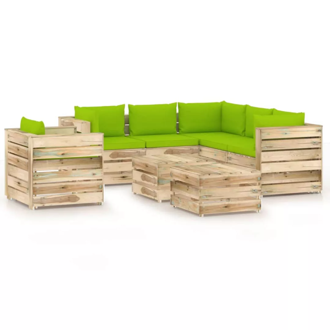 8-tlg. Garten-lounge-set Mit Kissen Grün Imprägniertes Holz günstig online kaufen