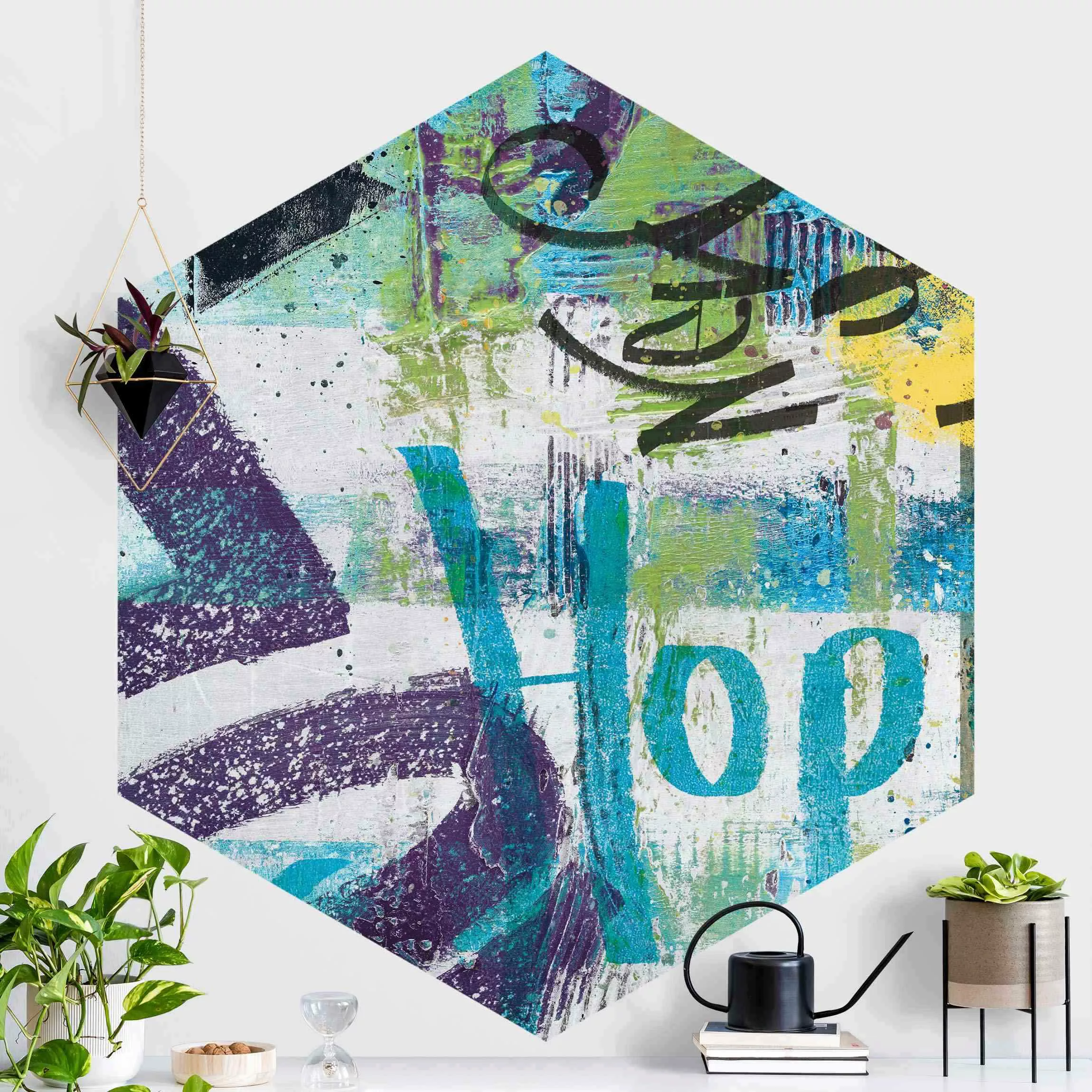 Hexagon Mustertapete selbstklebend Brooklyn Graffiti II günstig online kaufen