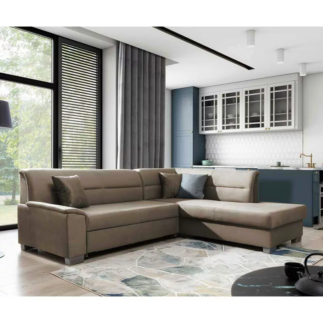 Ecksofa Wohnlandschaft mit Schlaffunktion in Hellbraun günstig online kaufen