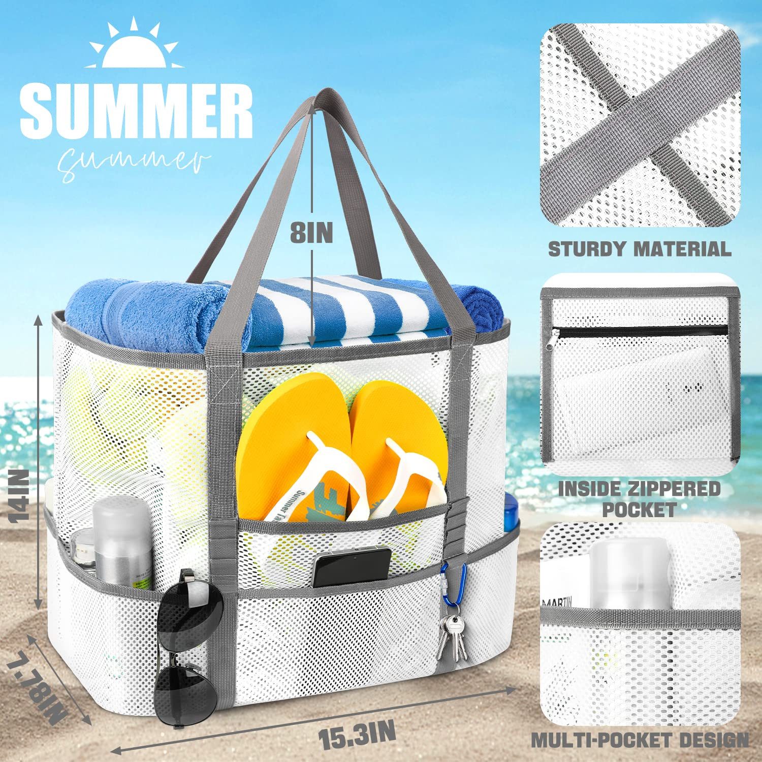 RWEUOQ XL-Strandtasche Große Kapazität Strandspielzeug Mesh günstig online kaufen