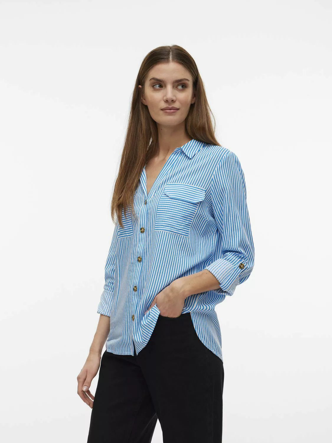 Vero Moda Blusenshirt Legeres Blusen Hemd mit Brusttaschen Krempelärmel VMB günstig online kaufen