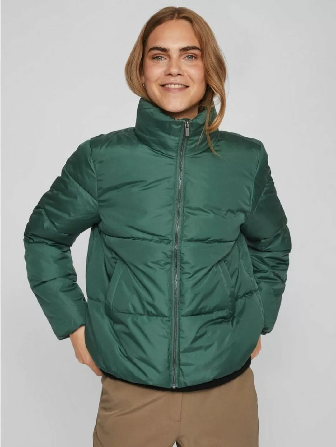 Vila Winterjacke Kurze Puffer Stepp Jacke mit Stehkragen VITATE 6129 in Grü günstig online kaufen