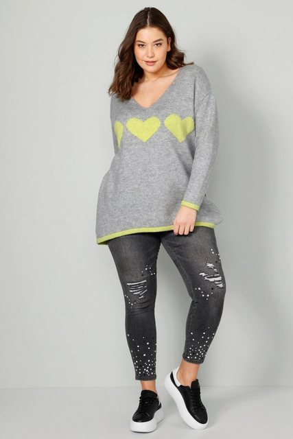 Angel of Style Strickpullover Pullover oversized Herzen V-Ausschnitt Langar günstig online kaufen