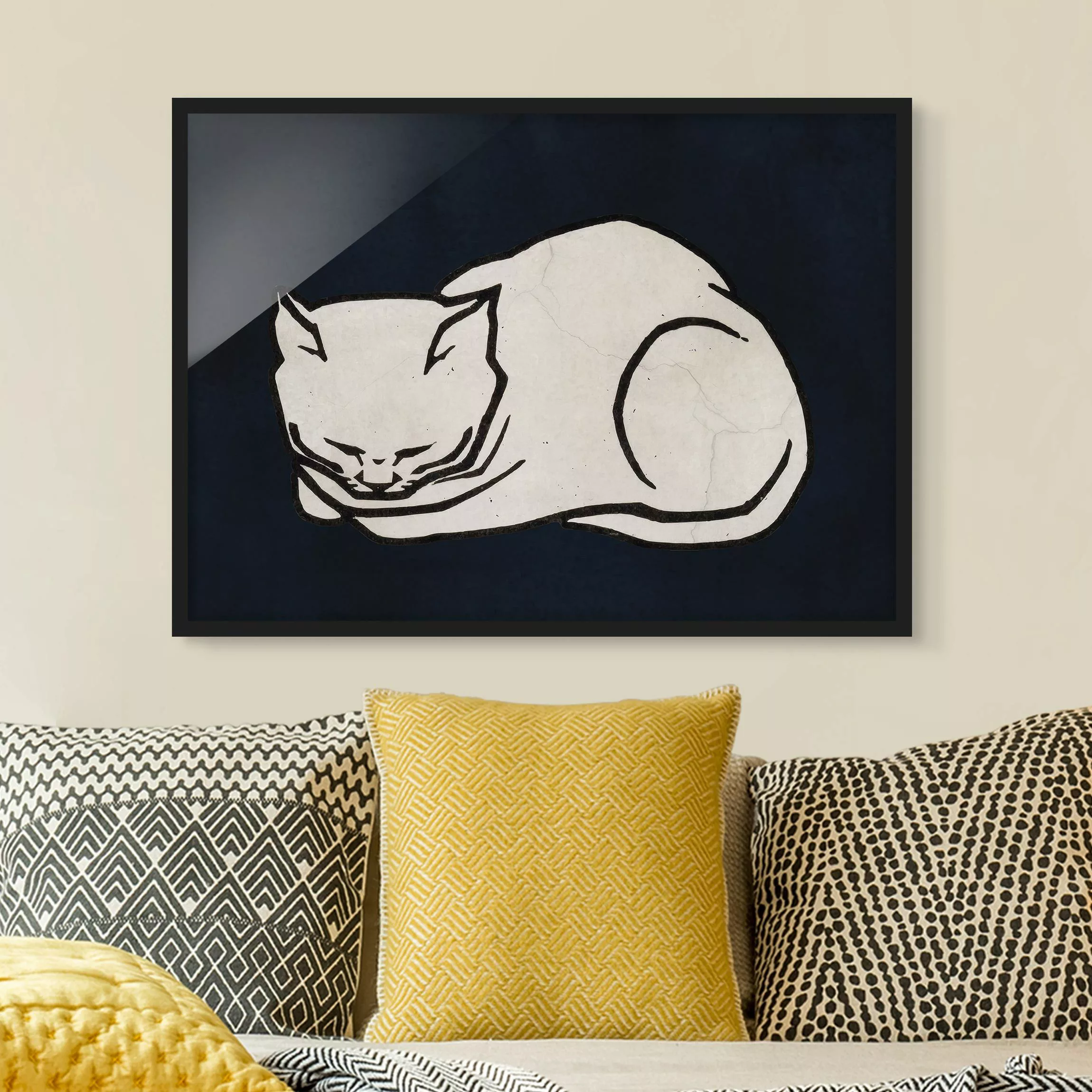 Bild mit Rahmen Schlafende Katze Illustration günstig online kaufen