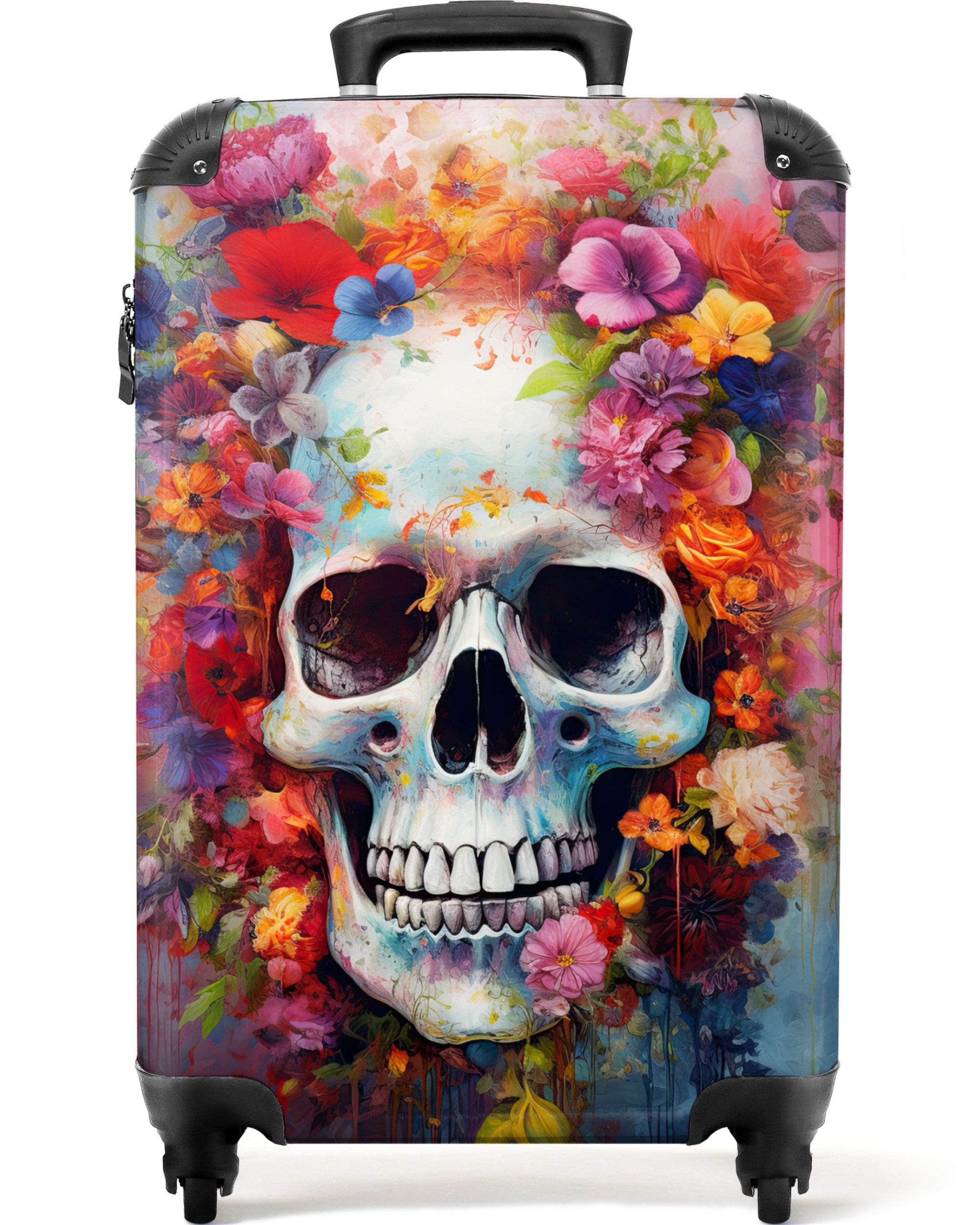 NoBoringSuitcases.com© Hartschalen-Trolley Totenkopf - Blumen - günstig online kaufen