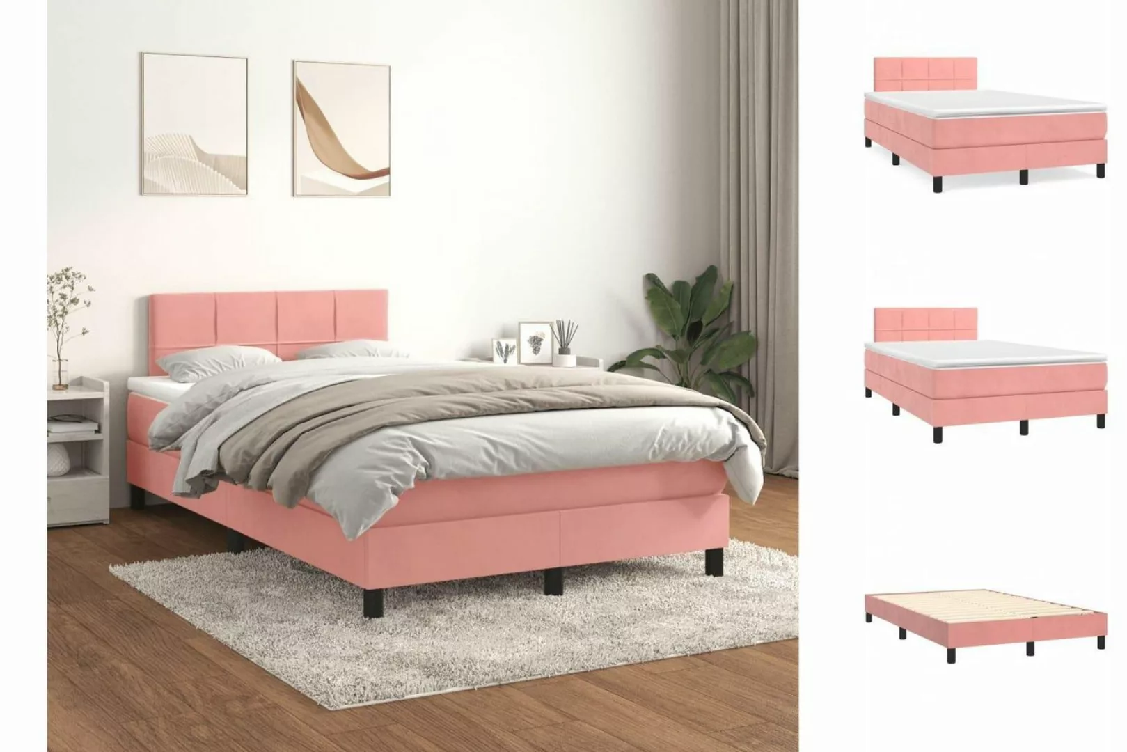 vidaXL Boxspringbett Boxspringbett mit Matratze Rosa 120x200 cm Samt Bett B günstig online kaufen