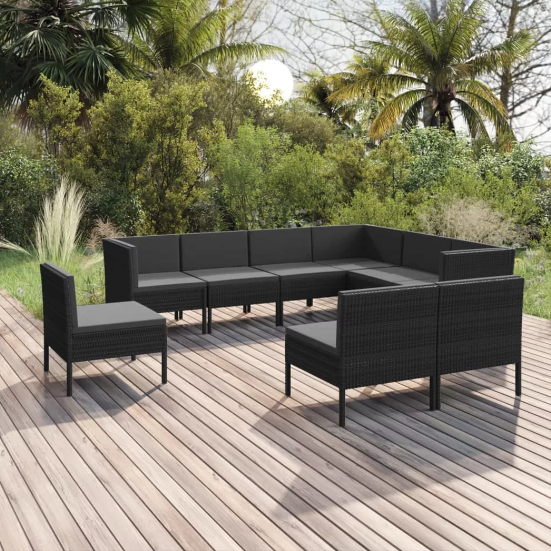 9-tlg. Garten-lounge-set Mit Auflagen Poly Rattan Schwarz günstig online kaufen