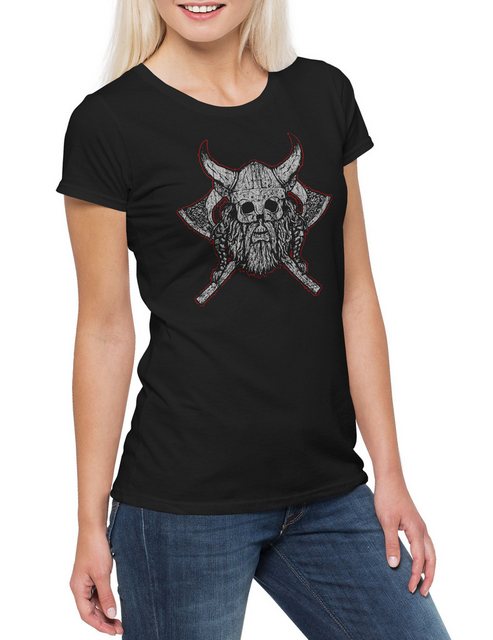 Urban Backwoods Print-Shirt Viking Skull VII Damen T-Shirt Runen Runes Thor günstig online kaufen