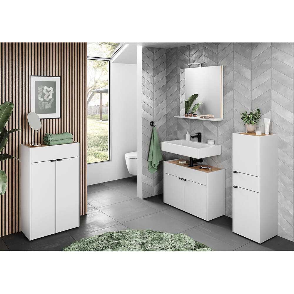 Badezimmer Set 4-teilig modern in weiß mit Eiche Navarra FLORINA-01 günstig online kaufen