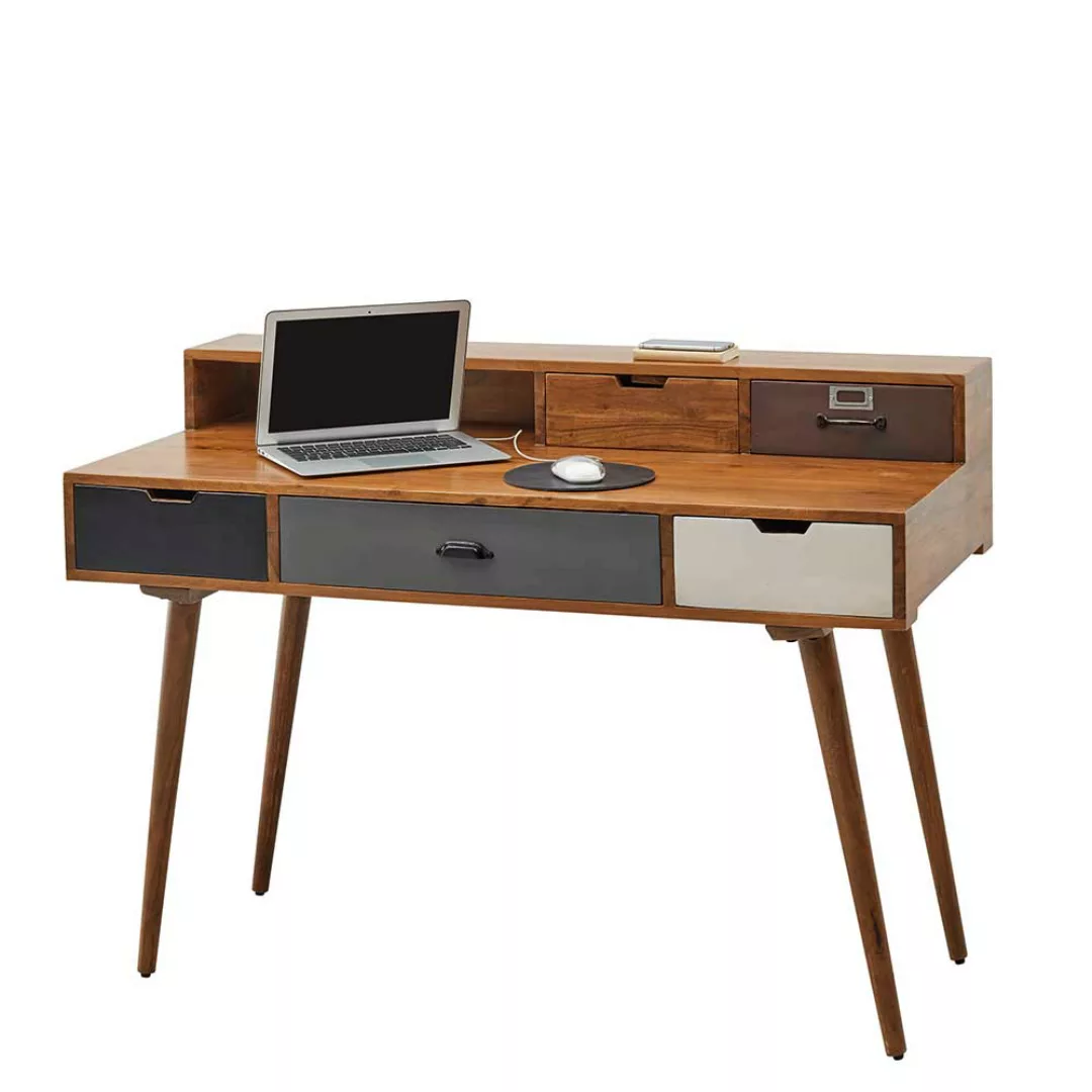 Massivholz Schreibtisch im Retrostil Schreibtischaufsatz günstig online kaufen