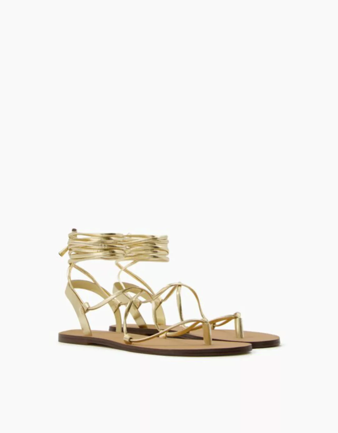 Bershka Flache Metallic-Sandalen Mit Schnürung Damen 35 Gold günstig online kaufen