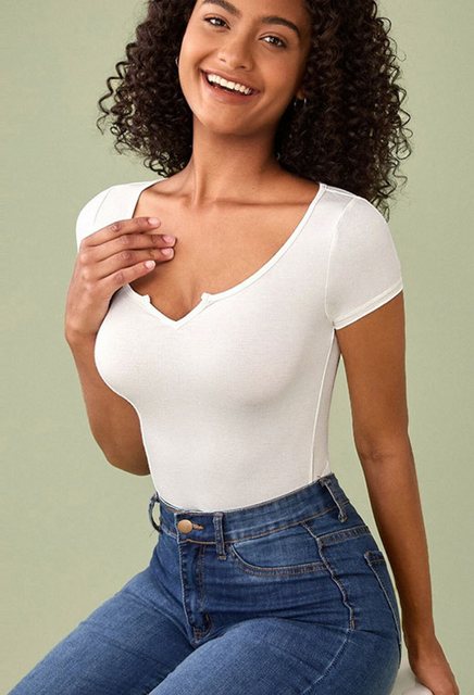 CHENIN Kurzarmhemd Hochtailliertes kurzes Damen-T-Shirt Lässiges einfarbige günstig online kaufen
